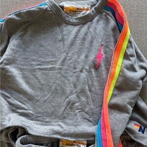 Aviator Nation Gray Sweatsuit with Colorful Stripes